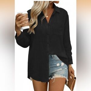 Classic Black Linen Button-Up Women's Shirt